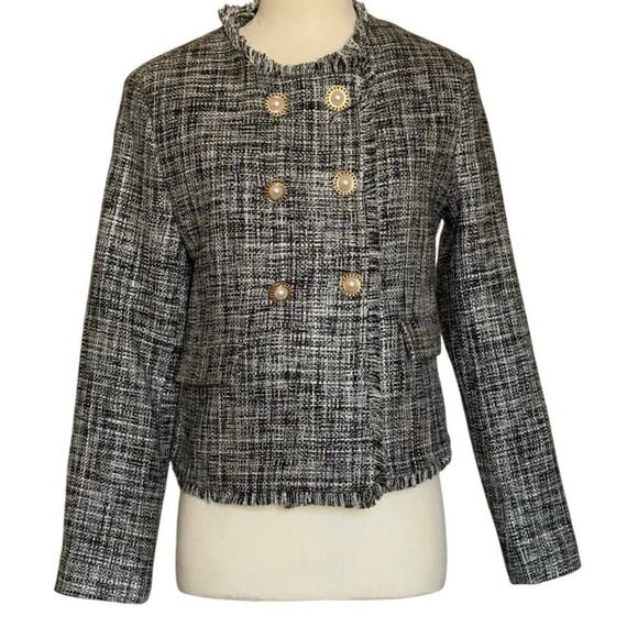 NWT MAEVE By Anthropologie Tweed Jacket Women's Size 2 Black & White - Picture 1 of 12